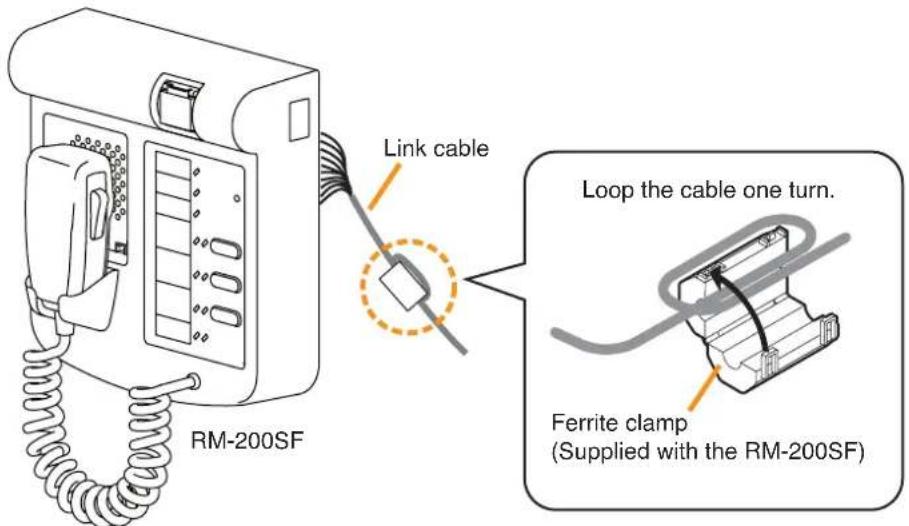 RM-200SF Link cable Loop the cable one turn. Ferrite clamp (Supplied with the RM-200SF)
