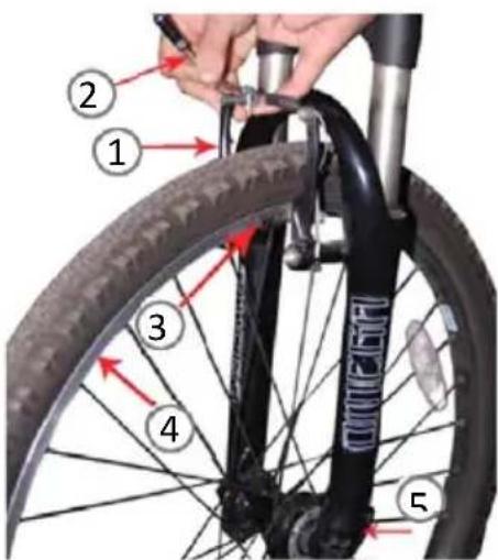 Diagram of bicycle wheel components with numbered labels pointing to specific parts