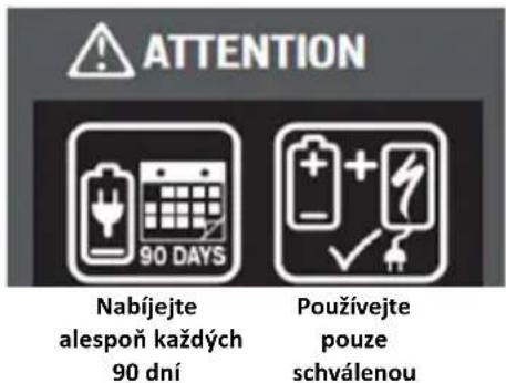 ATTENTION Nabíjejte alespoň každých 90 dní Používejte pouze schválenou