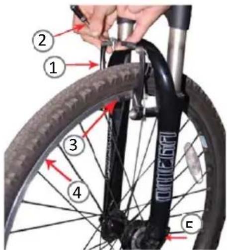 Diagram of bicycle frame components with numbered labels pointing to different parts of the spine