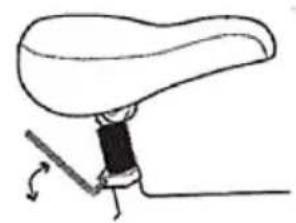 Simple line drawing of a bicycle seat with a lever and guide mechanism (no text or symbols)