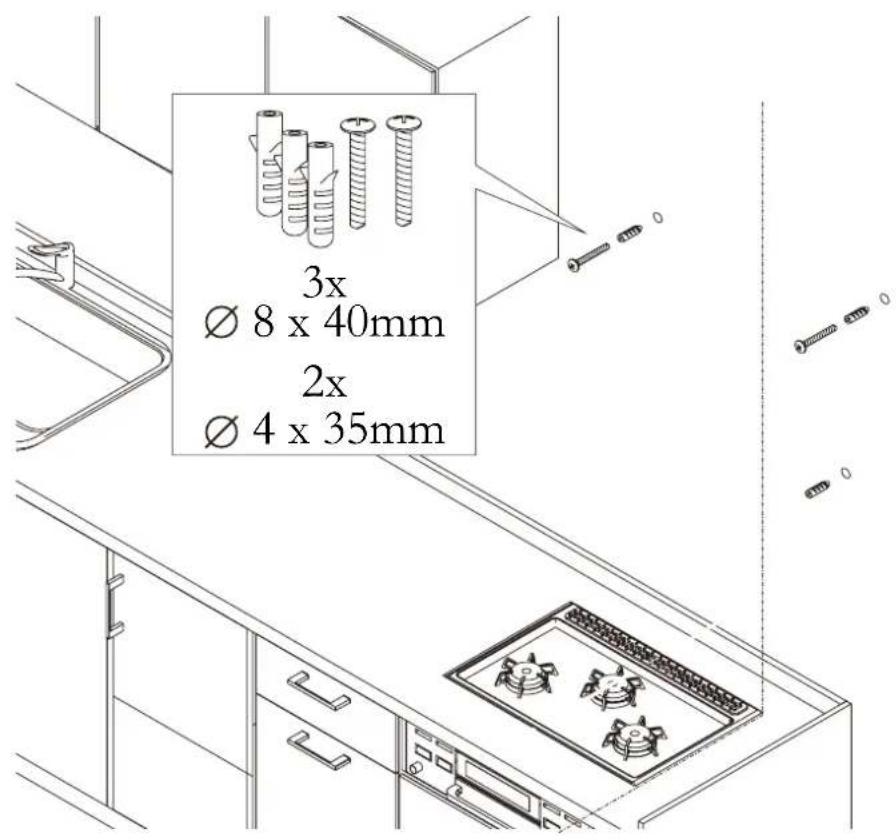 3x Ø 8 x 40mm 2x Ø 4 x 35mm