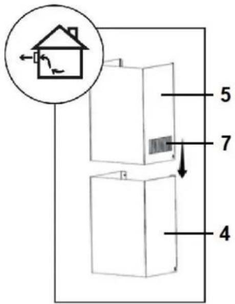 Diagram of a house interior with numbered components and airflow indicators
