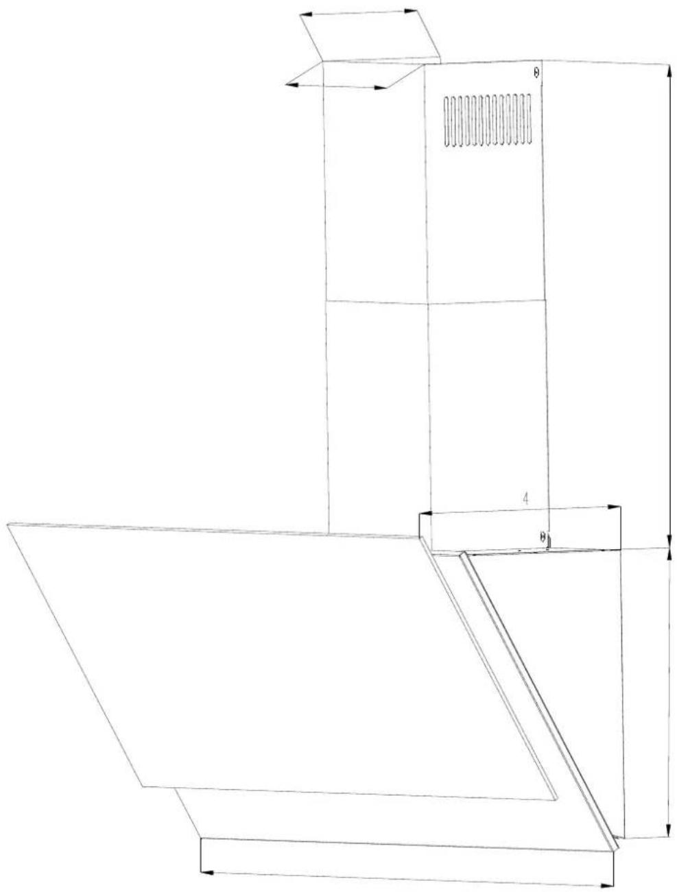 Technical line drawing of a mechanical or architectural component with dimension annotations including θ, 4, and θ₁.