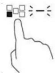Hand-drawn icon with pixelated symbols and a finger pointing to it, possibly indicating navigation or calligraphy.