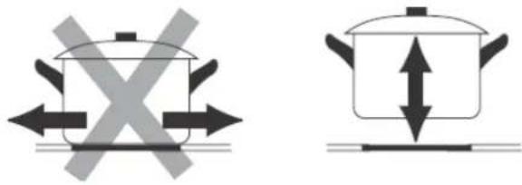 Diagram showing cooking process with crossed-out pot and cooking pot, indicating heating or cooling conditions.