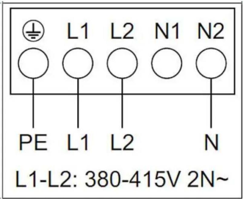 L1-L2: 380-415V 2N~ PE L1 L2 N1 N2