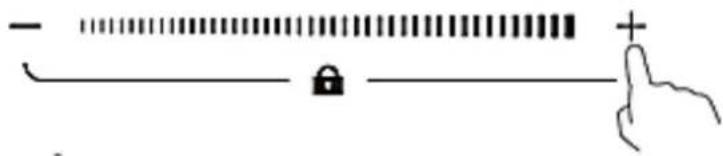 Diagram showing a hand cursor clicking a button with a padlock and a horizontal bar, alongside a minus sign.