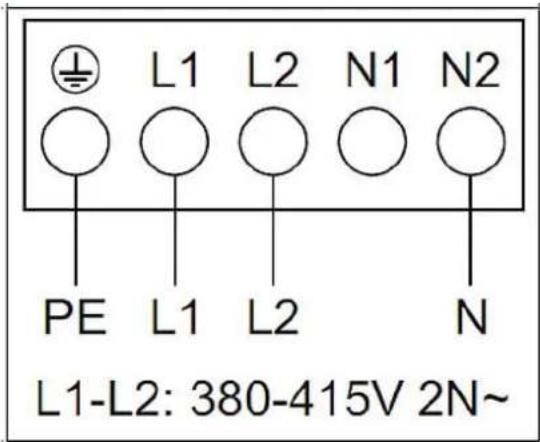 L1-L2: 380-415V 2N~ PE L1 L2 N1 N2 N