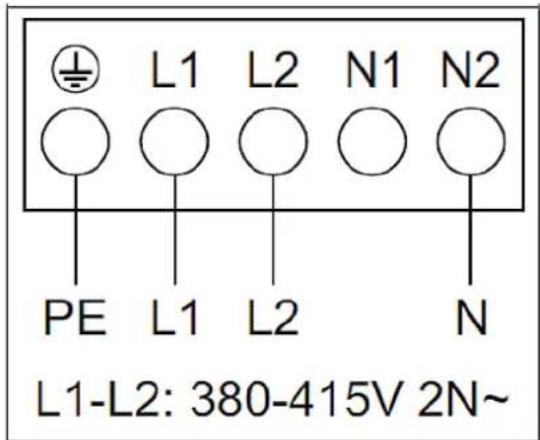 L1-L2: 380-415V 2N~ PE L1 L2 N1 N2 N