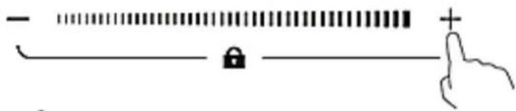 Diagram showing a hand cursor clicking a padlock next to a horizontal bar with tick marks and a plus sign, likely indicating navigation or control.