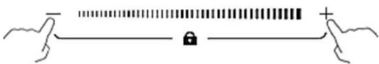Diagram showing a hand holding a bar with tick marks and a lock, connected to another hand holding a plus sign.