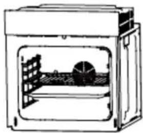 Diagram of a simple oven with a rack and vent, showing internal structure (no text or labels)