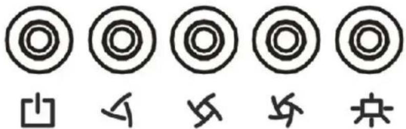 Five circular icons with Chinese characters below each, likely representing a sequence or icon set.