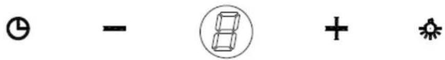 Image showing four symbols: clock, minus sign, 8-in-digit display, plus an asterisk, likely representing a timer, minus sign, 8-inch display, and plus an asterisk.