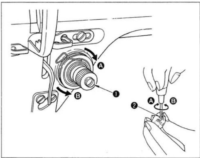 Technical diagram showing mechanical assembly with labeled parts A and B, including a hand holding a tool.