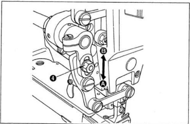 Technical diagram of a mechanical assembly with labeled parts A and B, showing structural components and directional arrows.
