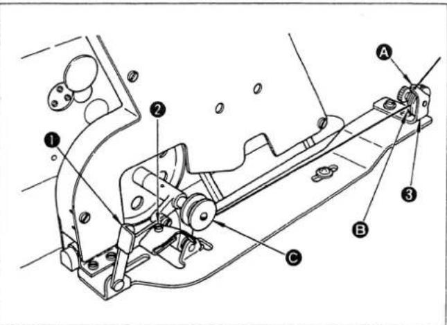 Technical diagram of a mechanical assembly with numbered components labeled A, B, C, and numbered 1, showing structural parts and connections.