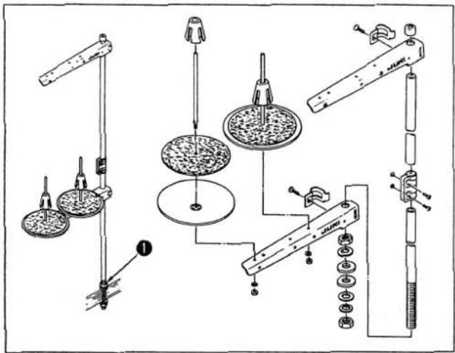 Technical diagram of a mechanical device with labeled components and assembly steps