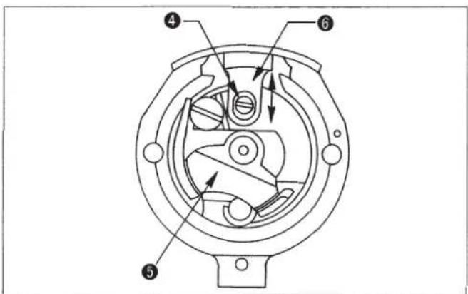 Technical diagram of a mechanical device with numbered components and directional arrows indicating flow or movement.