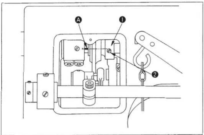 Technical diagram of a mechanical device with labeled parts A, 1, and 2, showing internal components and connections.