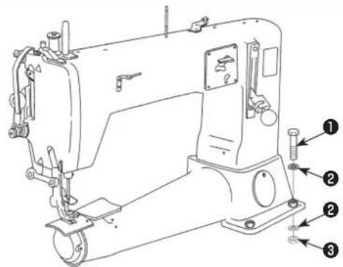 Technical diagram of a sewing machine with numbered parts labeled for identification