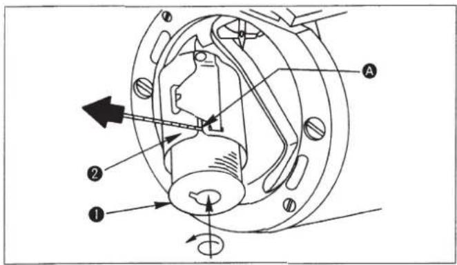 Technical diagram of a mechanical component with labeled parts and directional arrows indicating motion or force vectors.