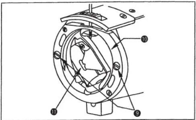 Technical diagram of a mechanical device with numbered components labeled ① through ⑪