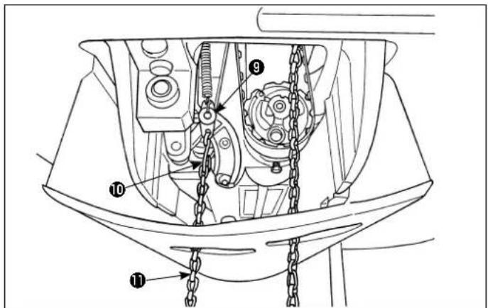Technical diagram of a mechanical assembly with numbered components, likely for assembly or maintenance instructions.