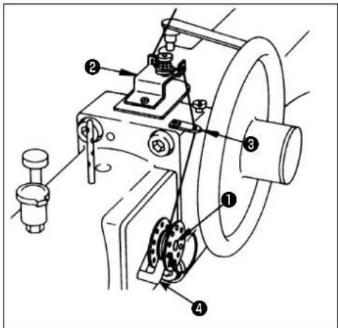 Technical diagram of a mechanical device with numbered components, likely a lathe or pulley system.