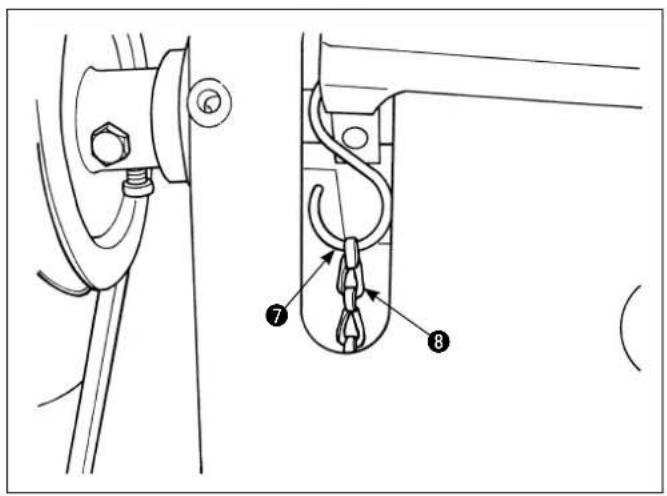 Technical diagram showing two mechanical components with numbered parts, likely illustrating a lifting or hook mechanism.