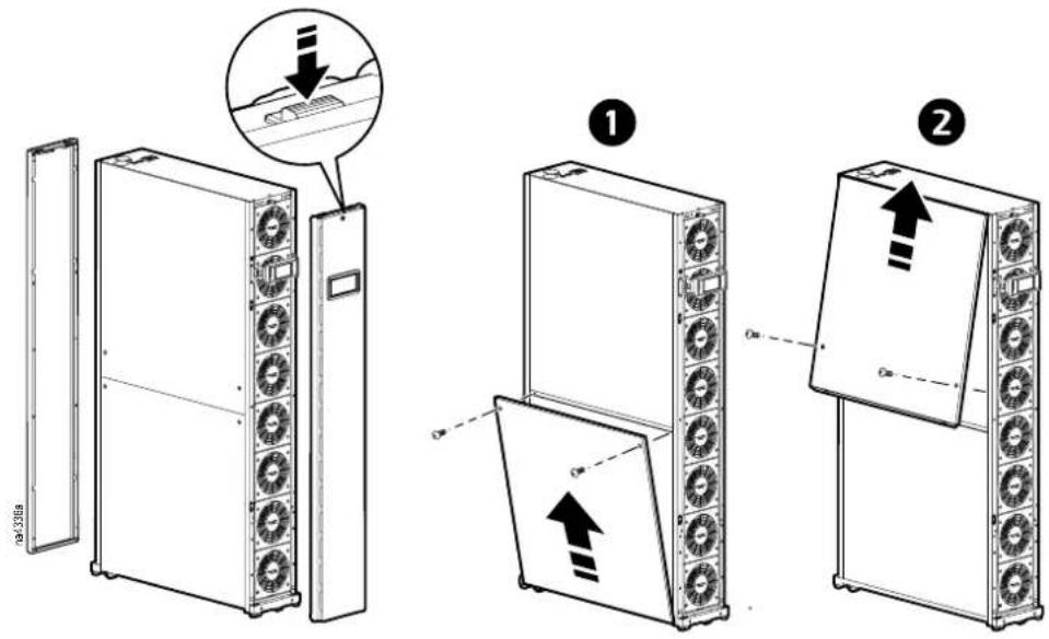 Diagram illustrating server rack setup with labeled components and directional arrows indicating movement or loading.