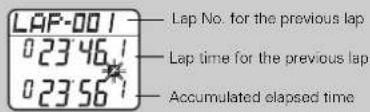 LAP-001 02346.1 02356.1 Lap No. for the previous lap Lap time for the previous lap Accumulated elapsed time