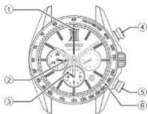 Labeled diagram of a wristwatch with numbered parts for identification