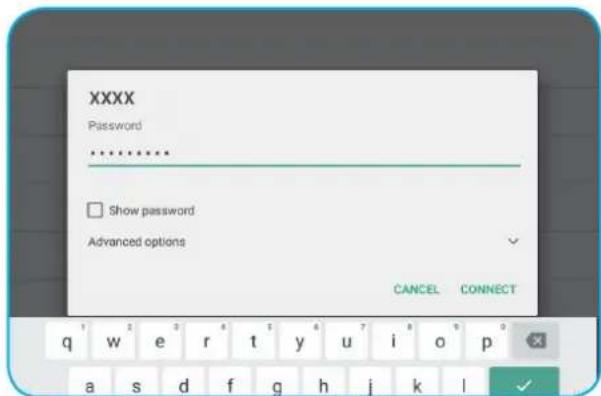 XXXX Password ****** □ Show password Advanced options CANCEL CONNECT