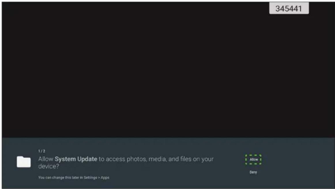 345441 1/2 Allow System Update to access photos, media, and files on your device? Allow Deny You can change this later in Settings > Apps