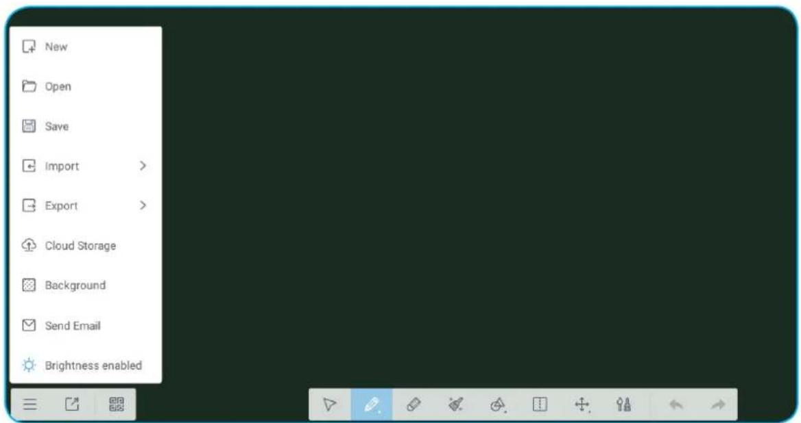 New Open Save Import > Export > Cloud Storage Background Send Email Brightness enabled