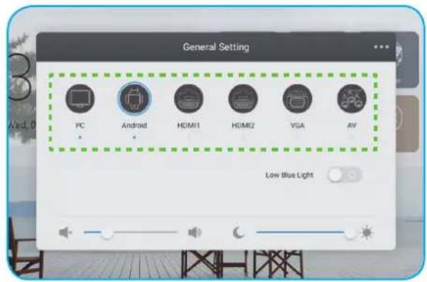 General Setting PC Android HDMI1 HDMI2 VGA AV Low Blue Light