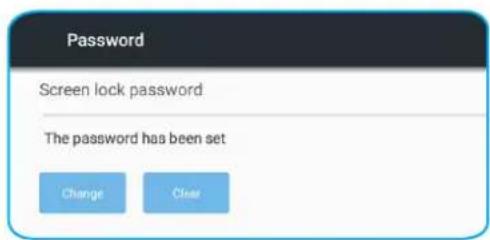 Password Screen lock password The password has been set Change Clear