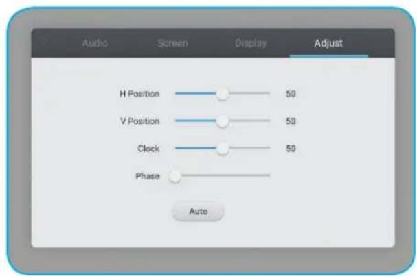 Audio Screen Display Adjust H Position 50 V Position 50 Clock 50 Phase Auto