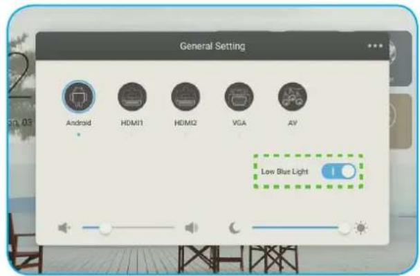 General Setting Android HDMI1 HDMI2 VGA AV Low Blue Light