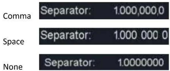 Comma Separator: 1.000,000,0 Space Separator: 1.000 000 0 None Separator: 1.0000000