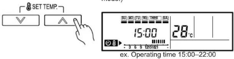 SET TEMP. SU MO TU WE THFR SA 15:00 28°C ex. Operating time 15:00-22:00