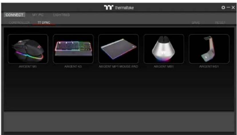 thermaltake CONNECT MY PC LIGHTING CONTROLLER TT SYNC SAVE CHECK ARGENT MS ARGENT KS ARGENT MP1 MOUSE PAD ARGENT MB1 ARGENTHS1