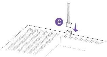 Technical diagram showing a mechanical assembly with labeled component C and directional arrow