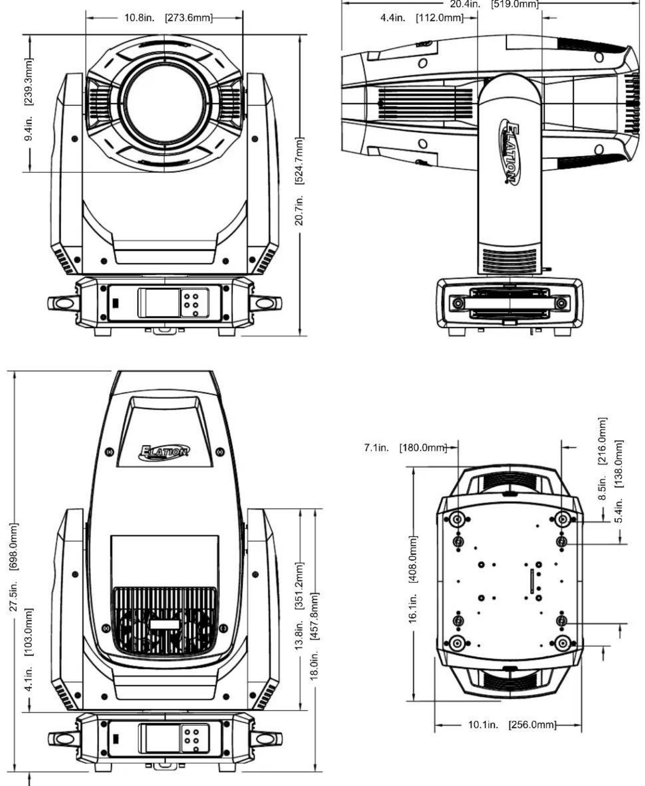 Elation Fuze Spot - DIMENSIONAL DRAWINGS - 1