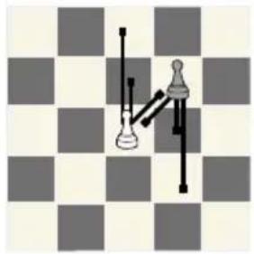 Chessboard with black and white pieces on a checkered background (no text or symbols)