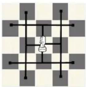 Chessboard pattern with a central white chess piece and black lines (no text or symbols)