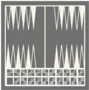 Abstract geometric pattern with triangular spikes and a grid of small icons below (no text or symbols)