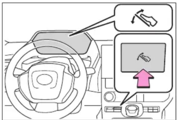Diagram showing car steering wheel and dashboard with directional arrows and a 'No Drop' icon, indicating left-hand rule or navigation.